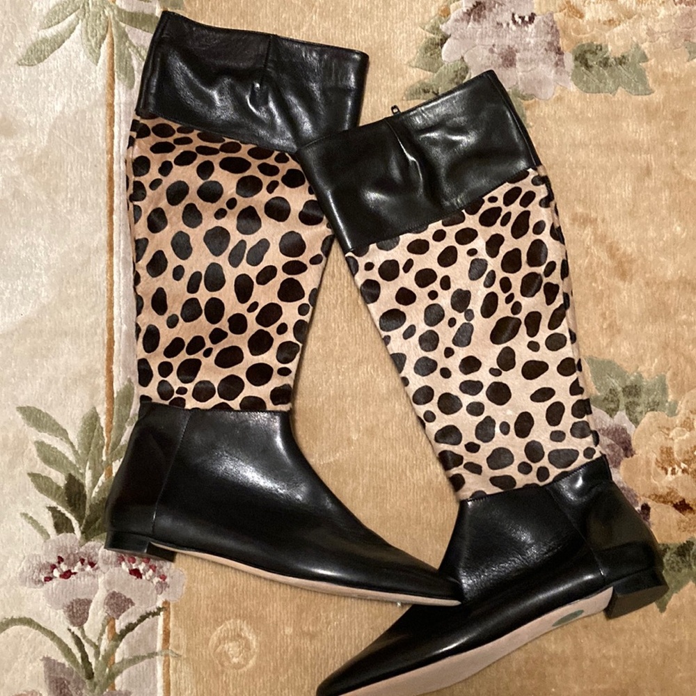 Issac Mizrahi Leopard Print Black Leather Women's Boots
